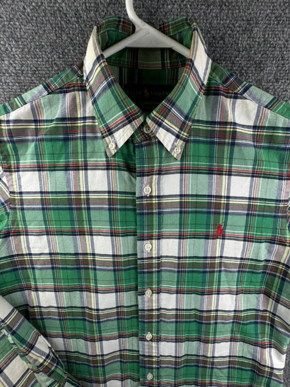 Ralph Lauren Men Button Up Shirt Long Sleeve Cotton Small Plaid Green Custom Fit